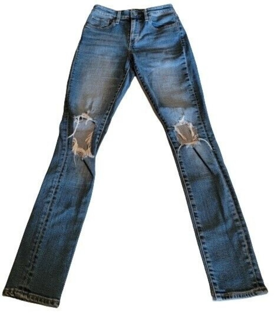 Levi's 721 Premium High-Rise Skinny Women's Jeans Size 25 Medium Wash Knee Holes